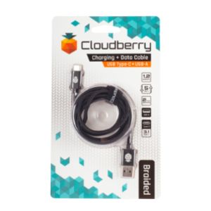 95-01102 | Cloudberry USB Type-C 3.1 vahvarakenteinen datakaapeli 1,2 m musta
